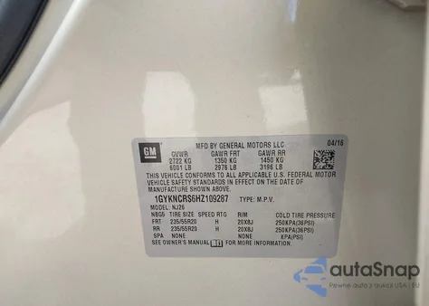 2017 Cadillac Xt5 Premium Luxury z USA, uszkodzony, nr VIN 1GYKNCRS6HZ109287